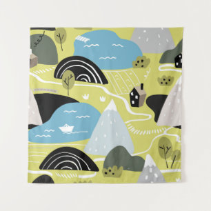 Scandinavian graphic illustration seamless pattern tapestry