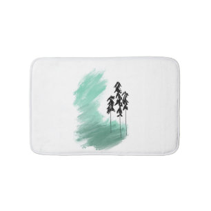 Scandinavian green tree art simple modern mint bath mat