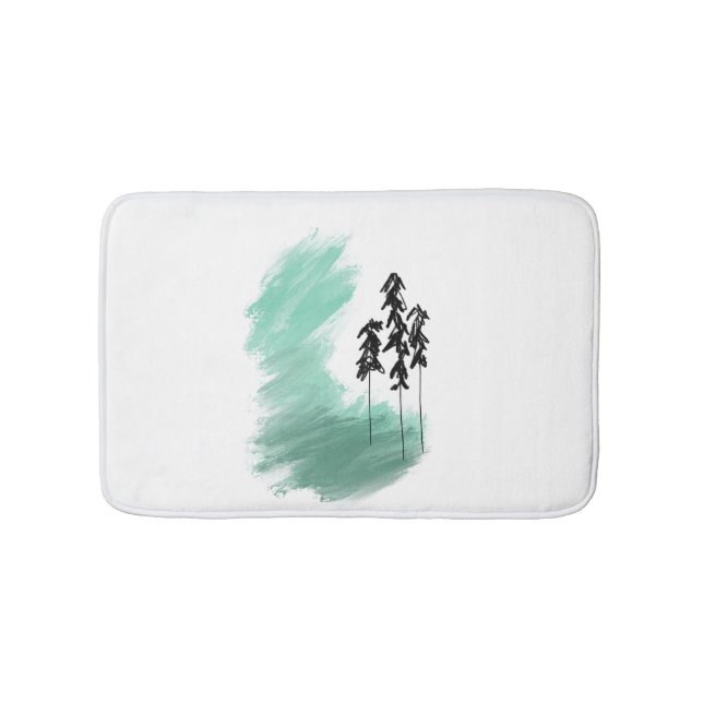 Scandinavian green tree art simple modern mint  bath mat (Front)
