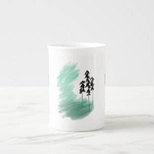 Scandinavian green tree art simple modern mint bone china mug