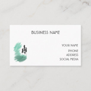 Scandinavian green tree art simple modern mint   business card