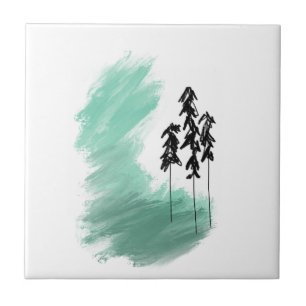 Scandinavian green tree art simple modern mint ceramic tile