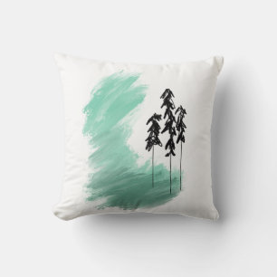 Scandinavian green tree art simple modern mint  cushion