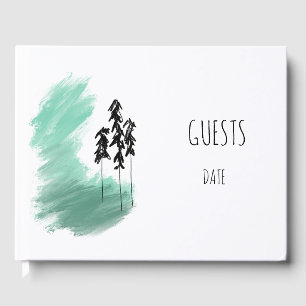 Scandinavian green tree art simple modern mint guest book
