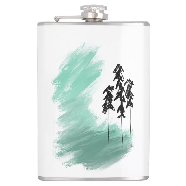 Scandinavian green tree art simple modern mint   hip flask (Front)