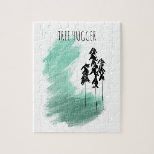 Scandinavian green tree art simple modern mint jigsaw puzzle