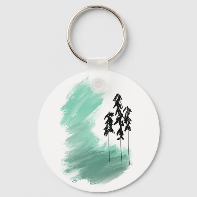 Scandinavian green tree art simple modern mint   key ring (Front)