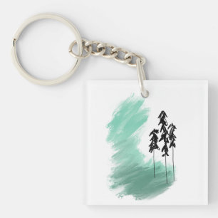 Scandinavian green tree art simple modern mint key ring