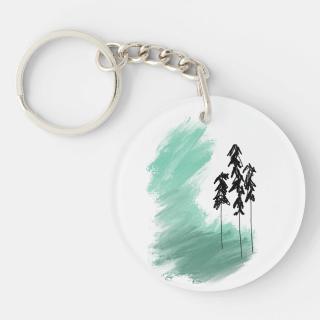 Scandinavian green tree art simple modern mint key ring (Front)