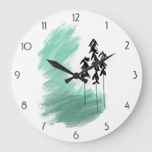 Scandinavian green tree art simple modern mint large clock