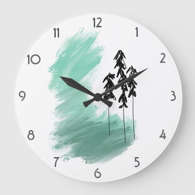 Scandinavian green tree art simple modern mint   large clock (Front)