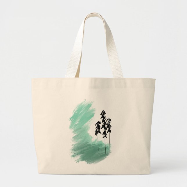 Scandinavian green tree art simple modern mint   large tote bag (Front)