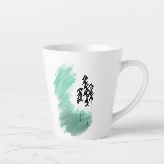 Scandinavian green tree art simple modern mint   latte mug (Right)
