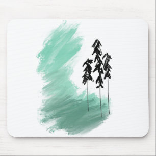 Scandinavian green tree art simple modern mint mouse pad
