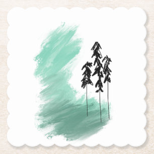 Scandinavian green tree art simple modern mint paper coaster