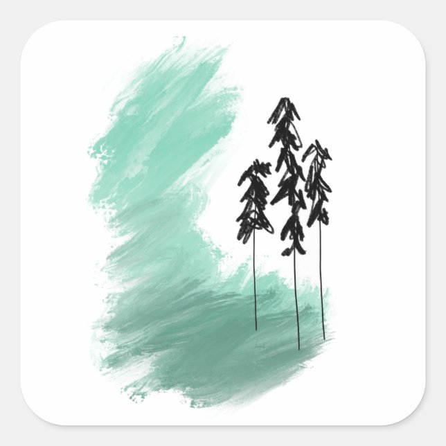 Scandinavian green tree art simple modern mint   square sticker (Front)