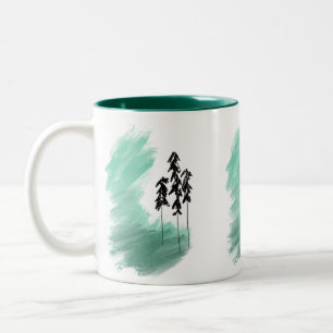 Scandinavian green tree art simple modern mint Two-Tone coffee mug