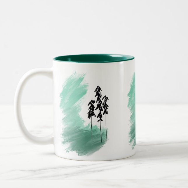 Scandinavian green tree art simple modern mint   Two-Tone coffee mug (Left)