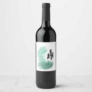 Scandinavian green tree art simple modern mint wine label