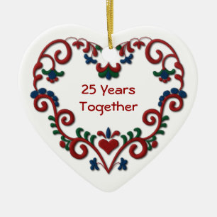 Scandinavian Heart 25 Years Together Ceramic Ornament