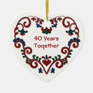Scandinavian Heart 40 Years Together Ceramic Ornament