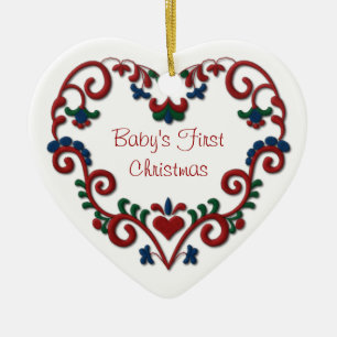Scandinavian Heart Babys First Christmas Ceramic Ornament