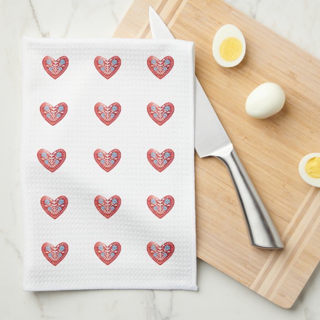 Scandinavian Heart Kitchen Towel (Quarter Fold)