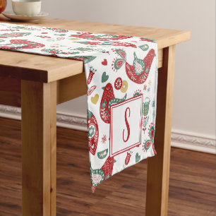Scandinavian Holiday Birds Monogram Table Runner