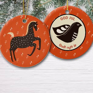 Scandinavian Horse Bird Holiday Ceramic Ornament