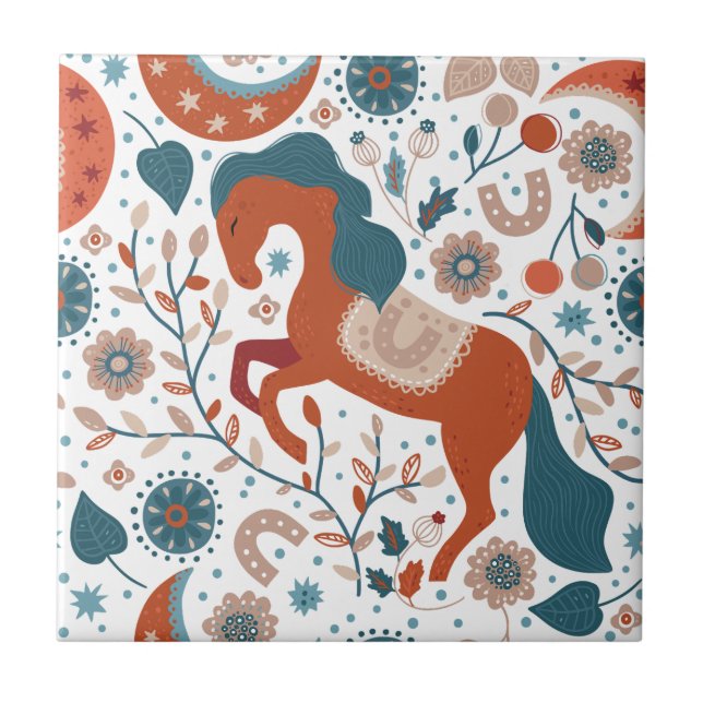 Scandinavian Horse Cute Ceramic Tile (Front)