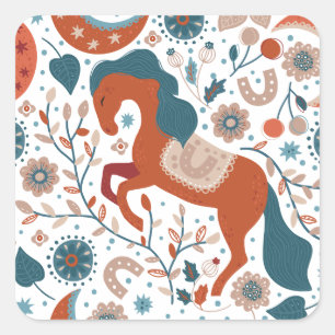 Scandinavian Horse Cute Square Sticker
