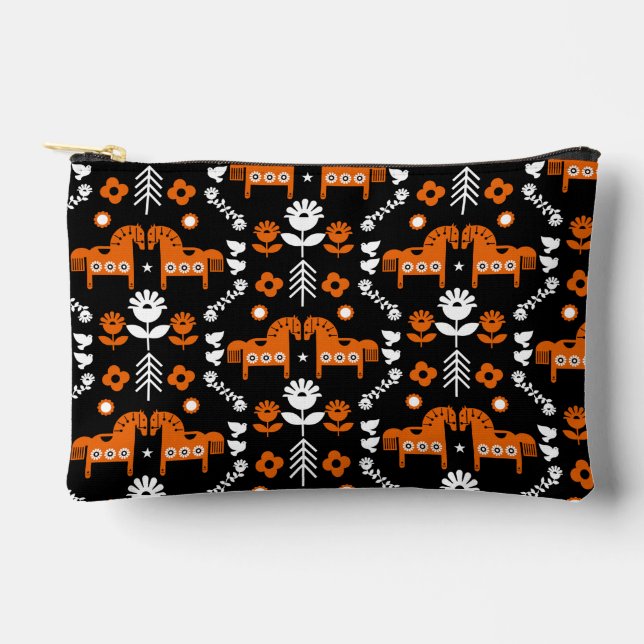 Scandinavian Horse Folk Art Accessory Pouch (Front)