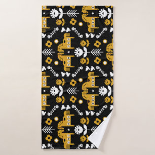 Scandinavian Horse Folk Art Bath Towel