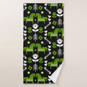 Scandinavian Horse Folk Art Bath Towel