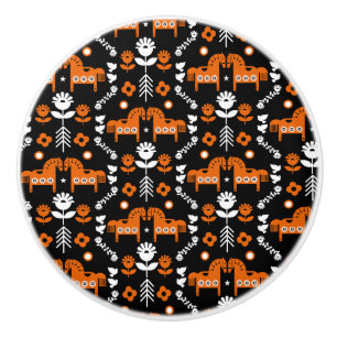 Scandinavian Horse Folk Art Ceramic Knob