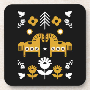 Scandinavian Horse Folk Art Coaster