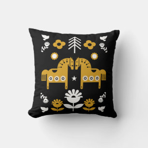 Scandinavian Horse Folk Art Cushion
