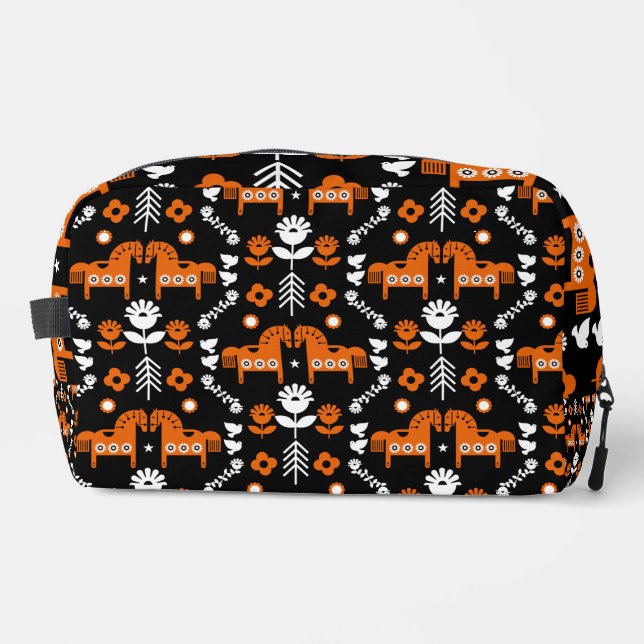 Scandinavian Horse Folk Art Dopp Kit (Front)