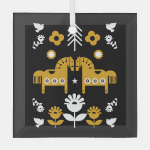 Scandinavian Horse Folk Art Glass Tree Decoration