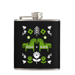 Scandinavian Horse Folk Art Hip Flask