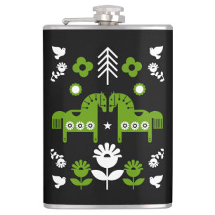 Scandinavian Horse Folk Art Hip Flask