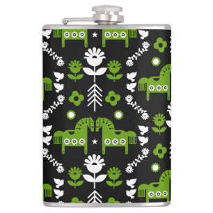 Scandinavian Horse Folk Art Hip Flask
