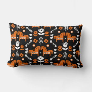 Scandinavian Horse Folk Art Lumbar Cushion