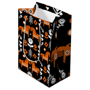 Scandinavian Horse Folk Art Medium Gift Bag