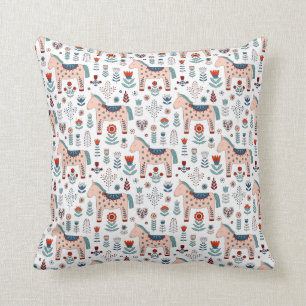 Scandinavian Horse Folk Art Pattern Cushion