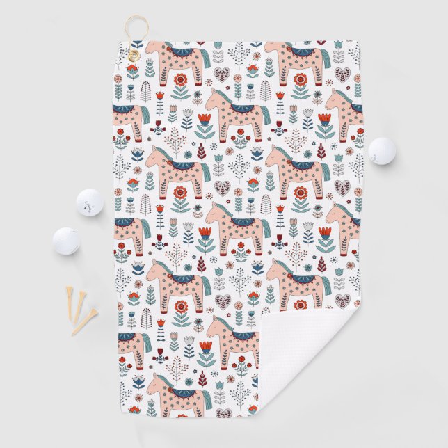 Scandinavian Horse Folk Art Pattern Golf Towel (InSitu)