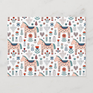 Scandinavian Horse Folk Art Pattern Holiday Postcard