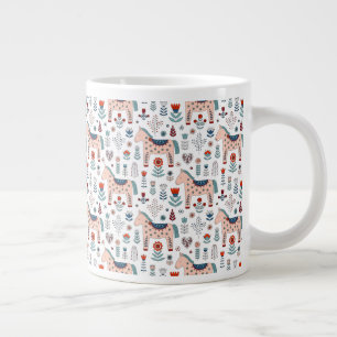 Scandinavian Horse Folk Art Pattern Large Coffee Mug