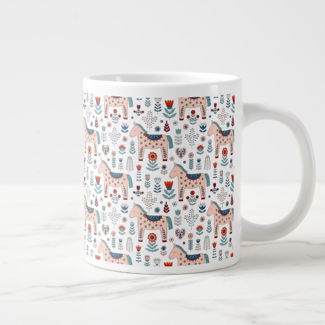 Scandinavian Horse Folk Art Pattern Large Coffee Mug (Right)