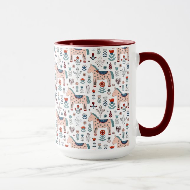 Scandinavian Horse Folk Art Pattern Mug (Right)